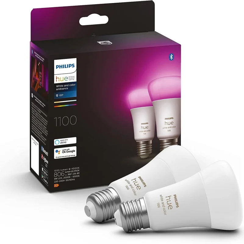 Смарт крушка Philips Hue E27 White and Colour Ambiance, 1100 lm, double pack