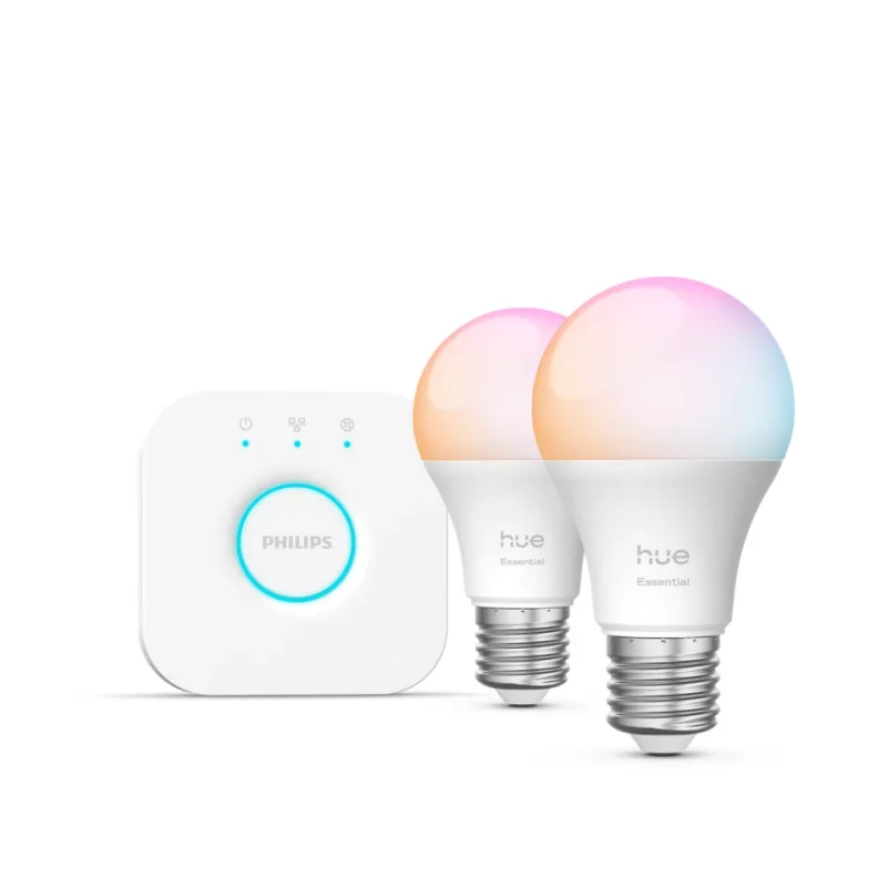 Промо пакет Philips Hue Essential Starter Kit 2 бр. смарт крушки + хъб Philips Hue Bridge