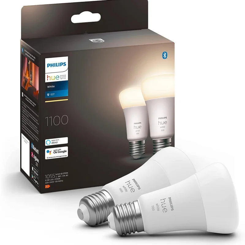 Смарт крушка Philips Hue E27 White, 1100 lm, double pack