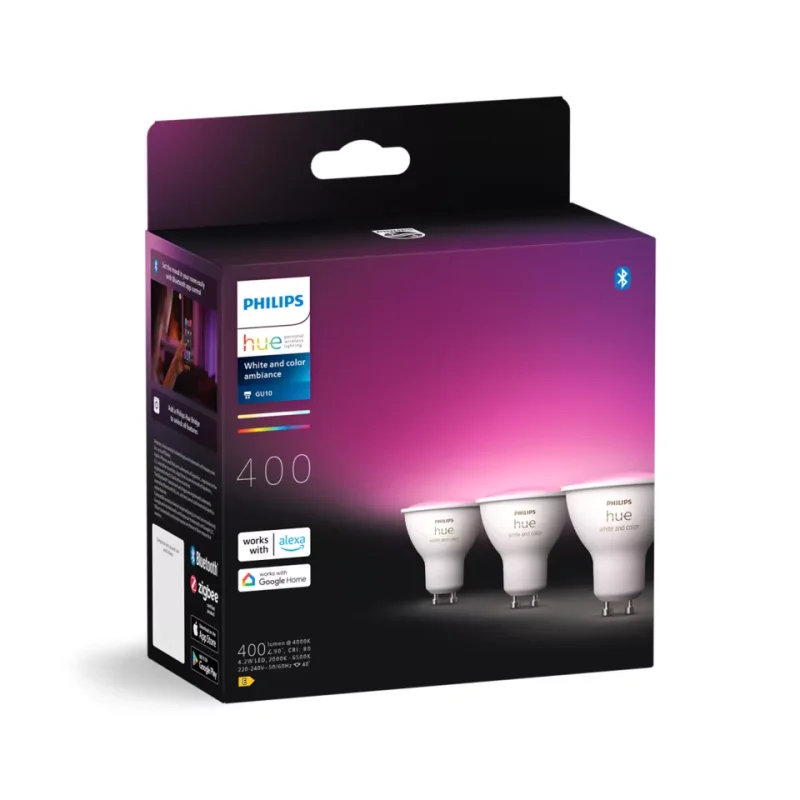Смарт лунички Philips Hue GU10 smart spotlight (3-pack) 3 бр. ZigBee с 16 млн. цвята и гласово управление