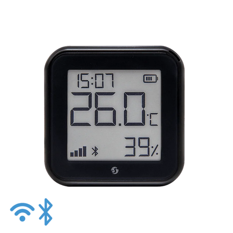 Смарт Wi-Fi сензор с дисплей за температура и влажност Shelly H&T Gen3, черен