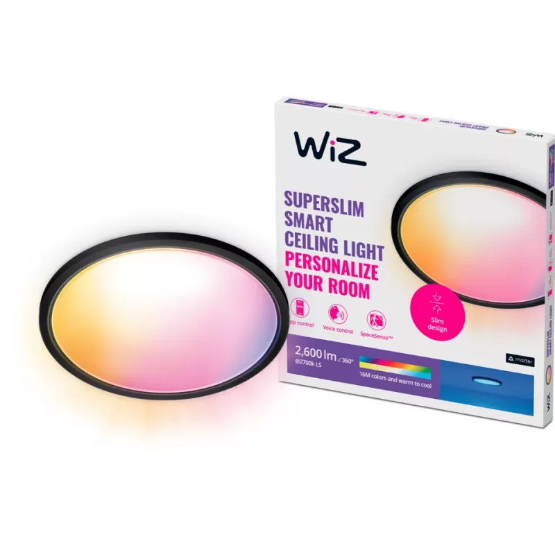 Смарт Wi-Fi плафониера WiZ Superslim Ceiling 22 W, черен